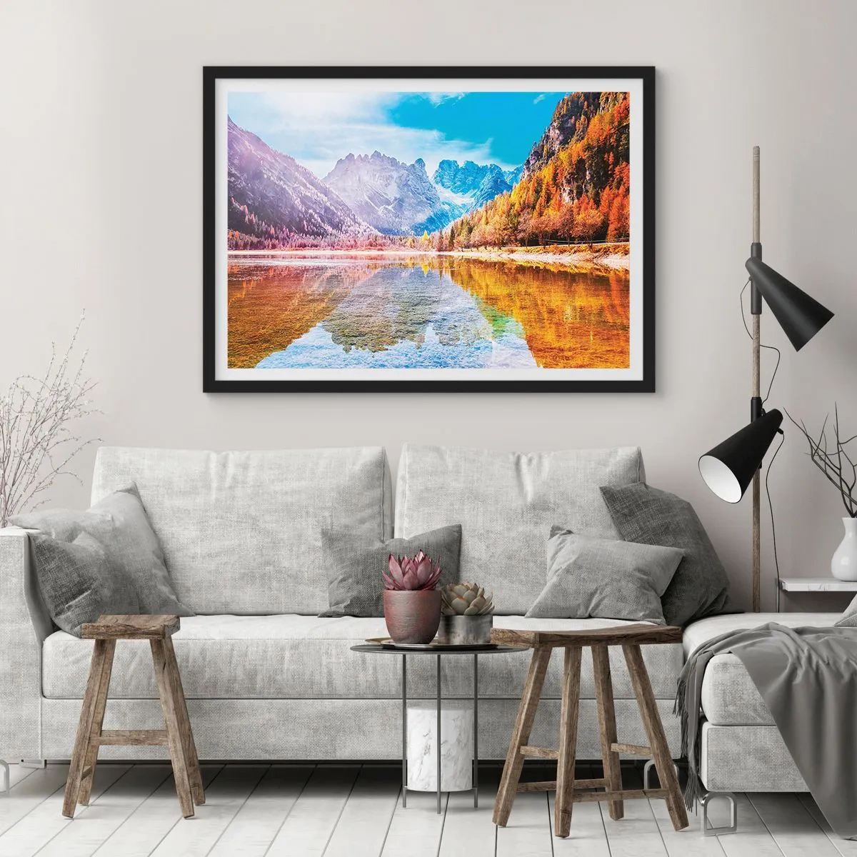 Affiche dans un cadre noir - Poster - C'est déjà le printemps à la montagne - 91x61 cm