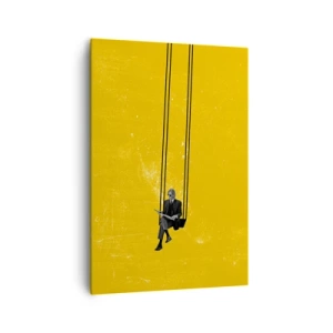 Impression sur toile - Image sur toile - Une personne sur une balançoire sur un fond jaune intense - 70x100cm - Un jour comme tous les jours - Décoration murale moderne pour le salon et la chambre ARTTOR