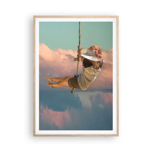 Affiche dans un chêne clair - Poster - S'amuser dans les nuages - 70x100 cm