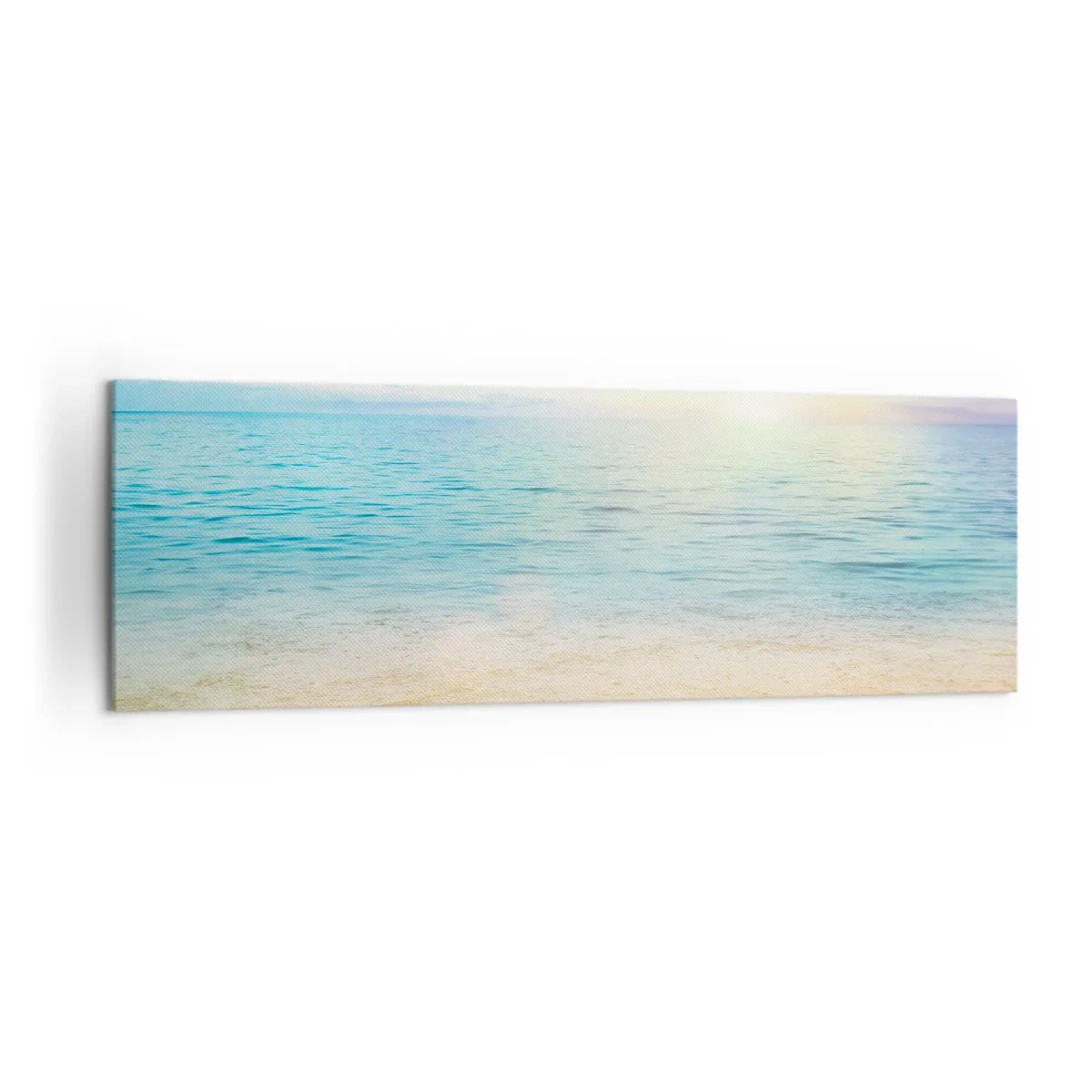 Impression sur toile - Image sur toile - Une plage avec une mer turquoise et un ciel clair - 160x50cm - Le grand bleu - Décoration murale moderne pour le salon et la chambre ARTTOR