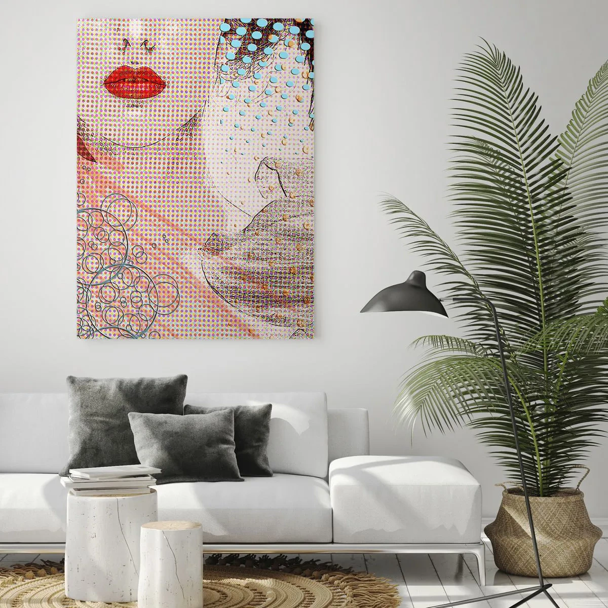 Impression sur verre - Image sur verre - Illustration d'un portrait de femme avec une fleur en arrière-plan dans le style pop art - 50x70cm - Héroïne de bande dessinée - Décoration murale moderne pour le salon et la chambre ARTTOR