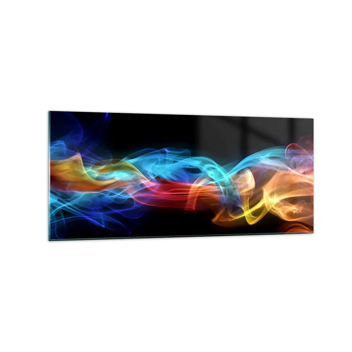 Impression sur verre - Image sur verre - Fumée colorée sur fond noir - 120x50cm - Danse arc-en-ciel du brouillard - Décoration murale moderne pour le salon et la chambre ARTTOR