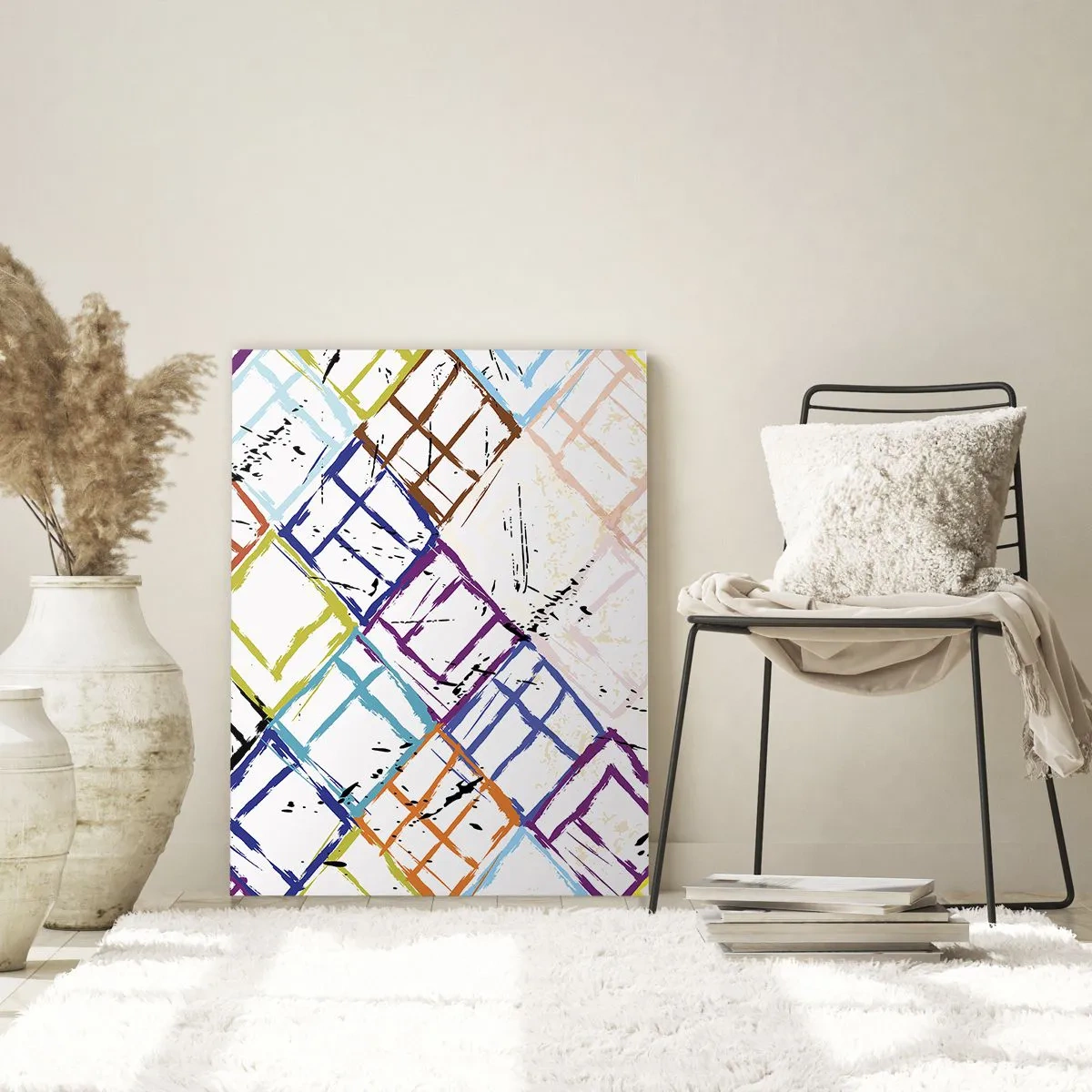 Impression sur verre - Image sur verre - Motif abstrait avec des losanges multicolores - 50x70cm - Cellules à louer - Décoration murale moderne pour le salon et la chambre ARTTOR