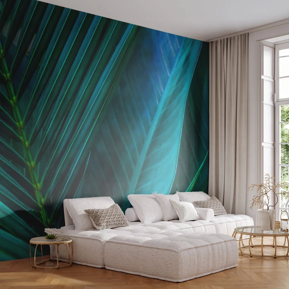 Papier Peint Photo Premium Canvas - L'anatomie du vert - Feuilles vertes, Plante tropicale, Nature - 250x175 cm