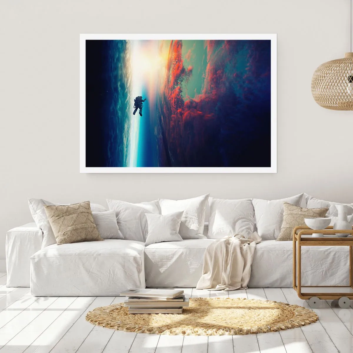 Affiche - Poster - Un astronaute flottant dans l'espace au-dessus d'une Terre colorée - 100x70cm - Affronter l'univers - Décoration murale moderne pour le salon et la chambre ARTTOR