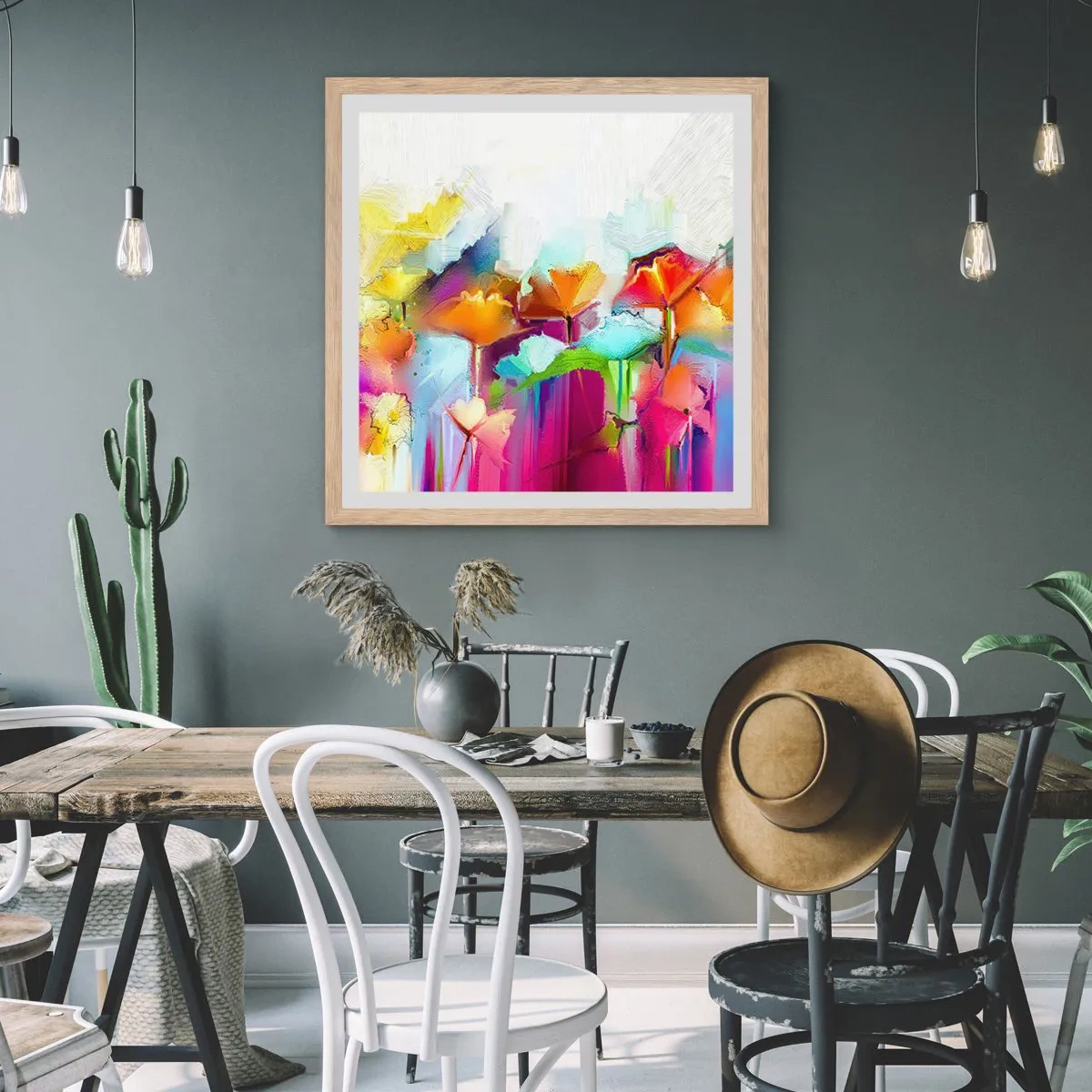 Affiche dans un chêne clair - Poster - L'arc-en-ciel s'est épanoui - 40x40 cm