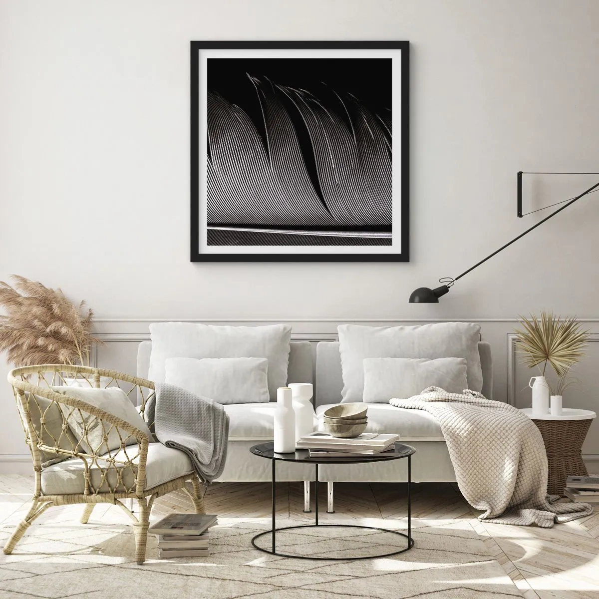 Affiche dans un cadre noir - Poster - La plume – un design magnifique - 40x40 cm