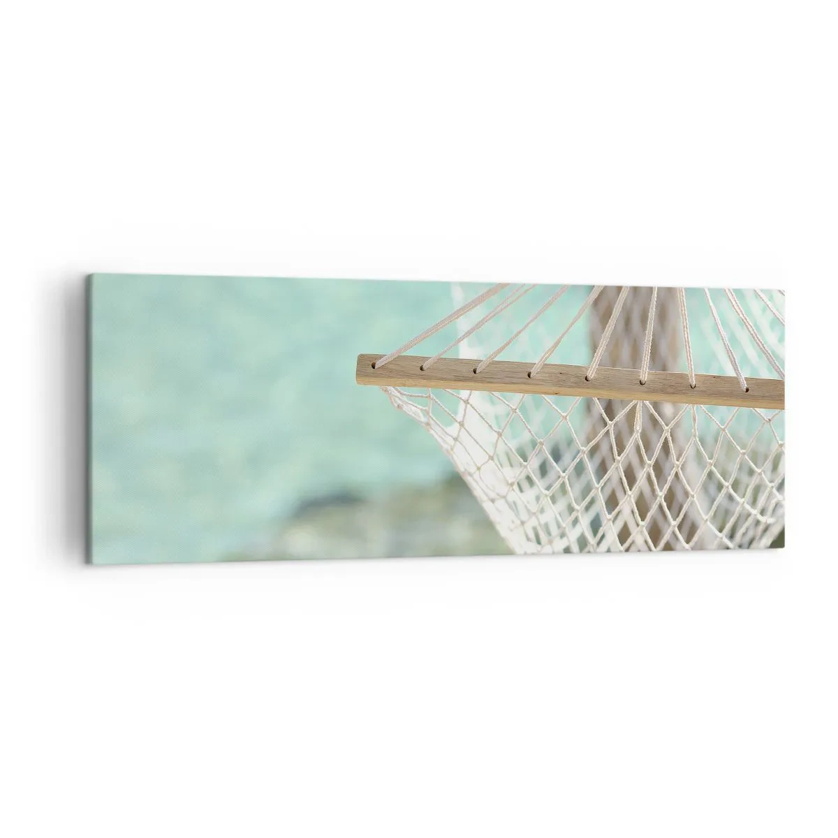 Impression sur toile - Image sur toile - Un hamac surplombant l'eau turquoise - 140x50cm - Le temps de la détente - Décoration murale moderne pour le salon et la chambre ARTTOR