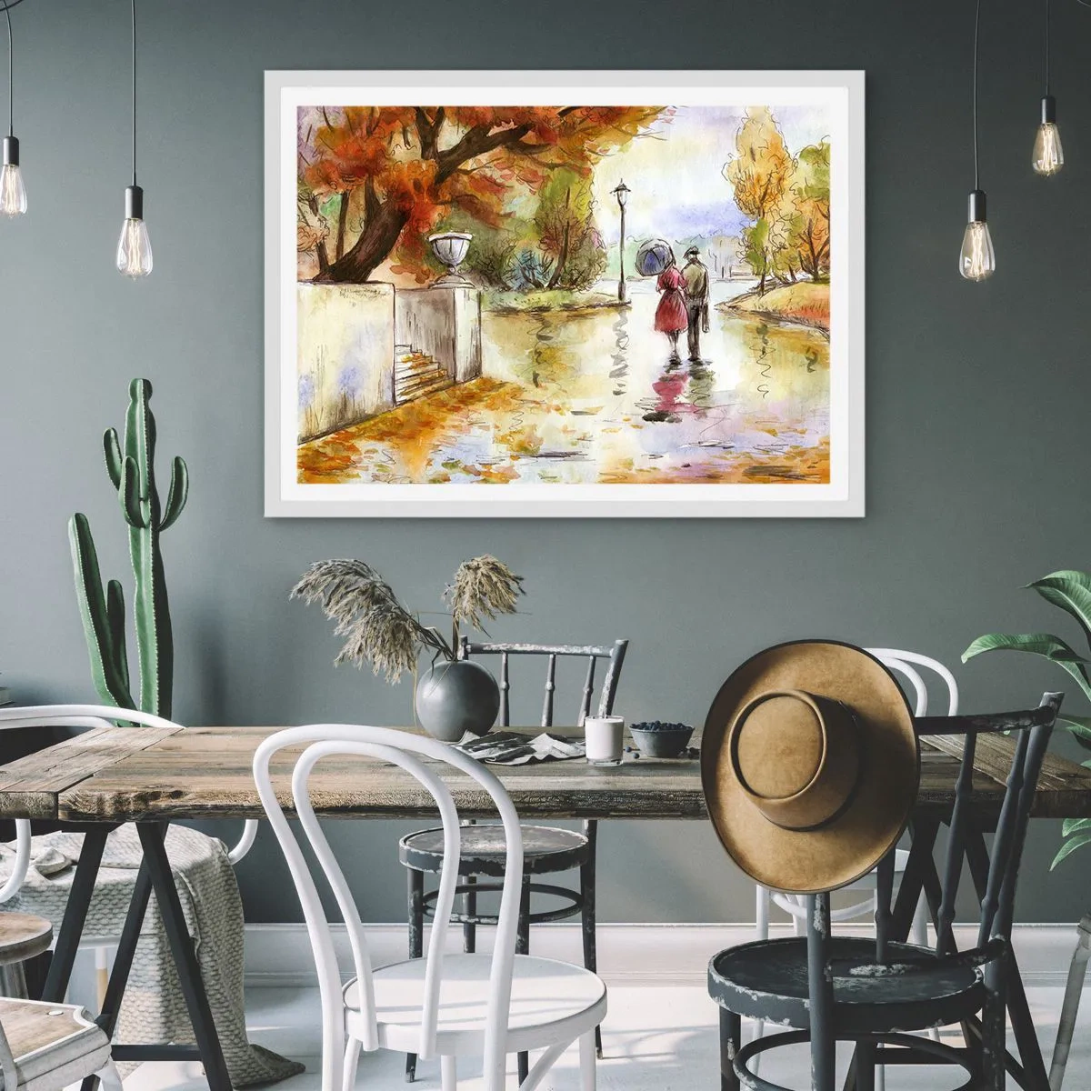 Affiche dans un cadre blanc - Poster - Automne romantique dans le parc - 50x40 cm