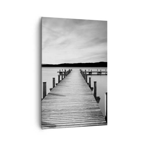 Impression sur toile - Image sur toile - Une jetée noire et blanche sur un lac calme - 80x120cm - Au point d'eau - la paix - Décoration murale moderne pour le salon et la chambre ARTTOR