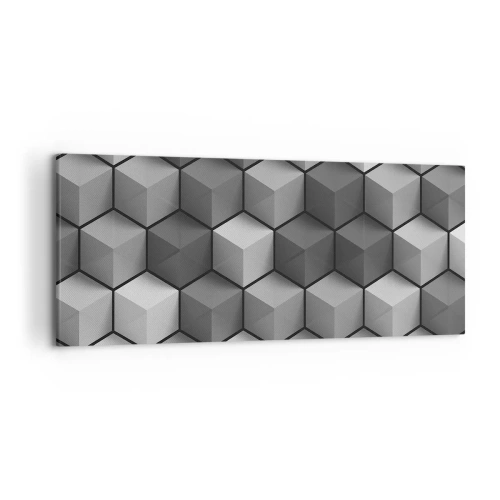 Impression sur toile - Image sur toile - Composition géométrique de cubes dans les tons de gris et de noir - 120x50cm - Puzzle cubiste - Décoration murale moderne pour le salon et la chambre ARTTOR