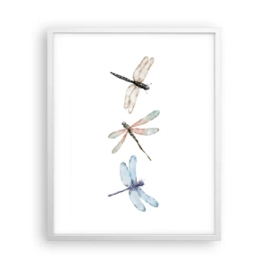 Affiche dans un cadre blanc - Poster - Libellules en apesanteur - 40x50 cm