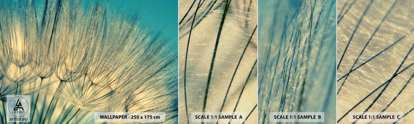 Échantillon de Papier Peint Premium Canvas - En attente du vent - Pissenlit, Prairie, Nature - 100x30 cm