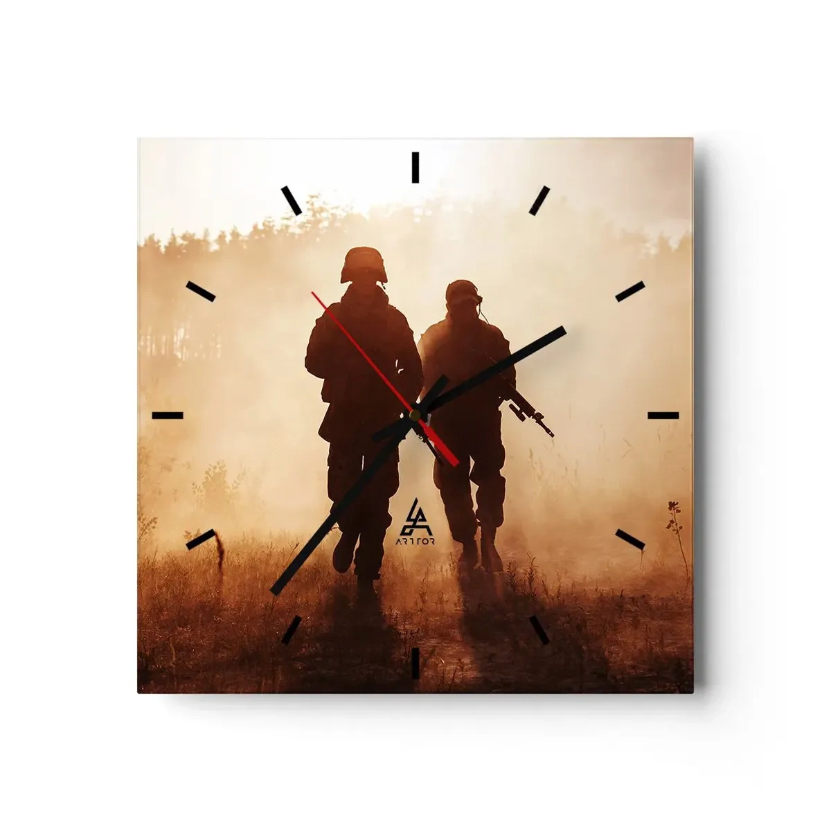 Horloge murale - Pendule murale - Des soldats marchant dans le brouillard matinal sur fond de nature - 30x30cm - Call of Duty - Décoration murale moderne pour le salon et la chambre ARTTOR