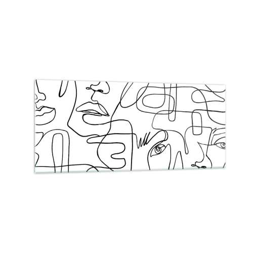 Impression sur verre - Image sur verre - Un dessin minimaliste d'un visage avec des lignes sur un fond clair. - 120x50cm - Dans des émotions enchevêtrées - Décoration murale moderne pour le salon et la chambre ARTTOR