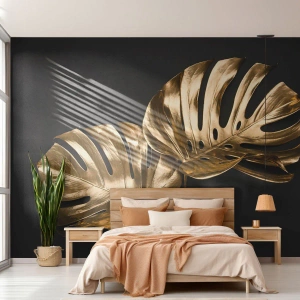 Papier Peint Photo Premium Canvas - Les trésors de la nature - Abstraction, Feuilles d'or, Feuille de monstre - 250x175 cm