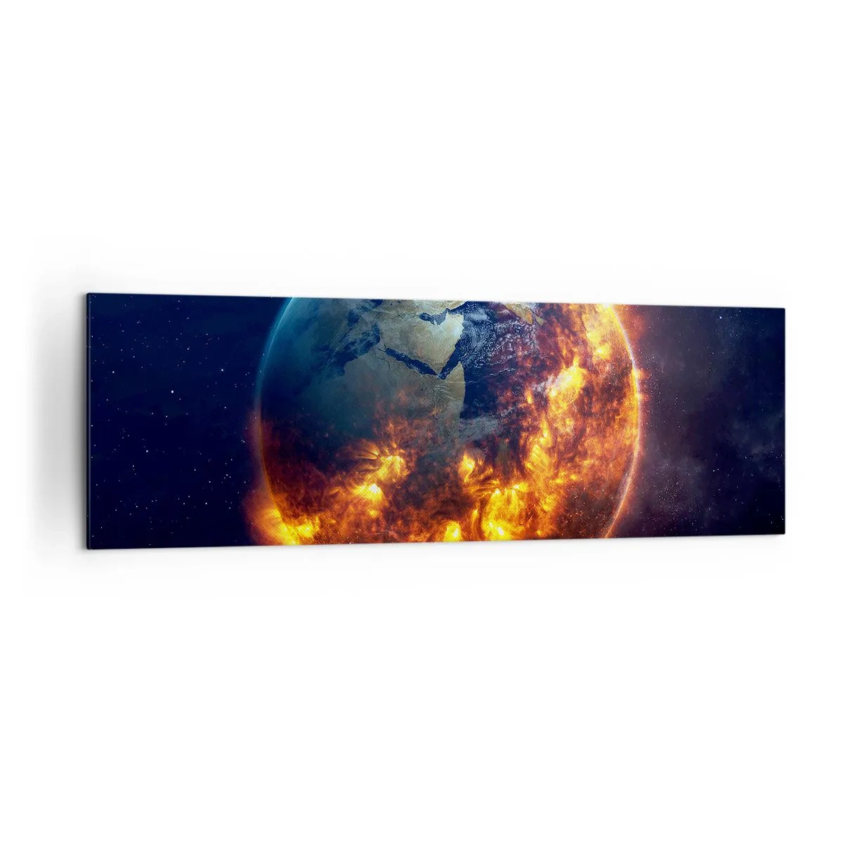Impression sur toile - Image sur toile - La planète Terre en feu dans l'espace - 160x50cm - La flamme de l'apocalypse - Décoration murale moderne pour le salon et la chambre ARTTOR