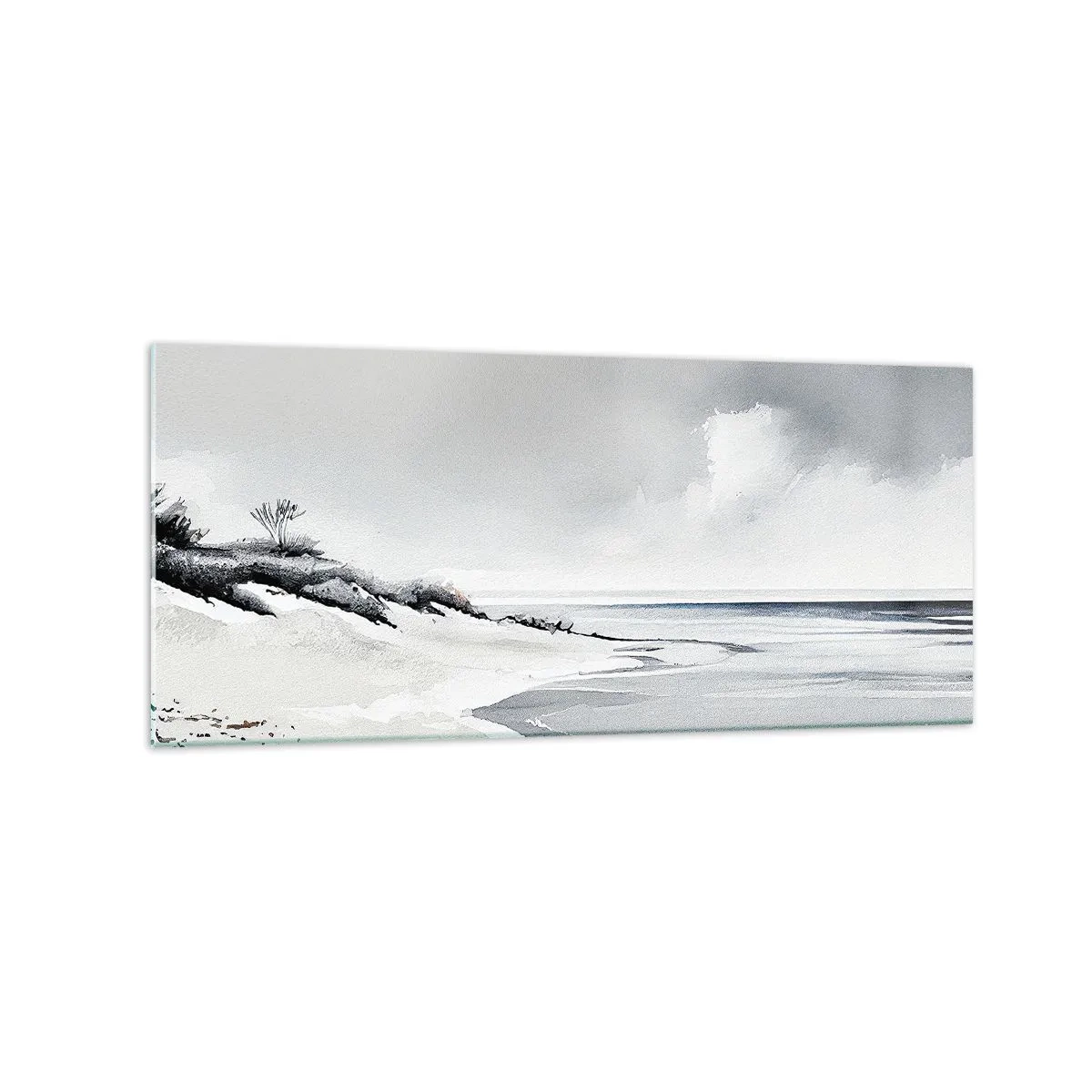 Impression sur verre - Image sur verre - Une plage aux tons sobres de gris et de bleu - 120x50cm - Ensemble depuis toujours - Décoration murale moderne pour le salon et la chambre ARTTOR