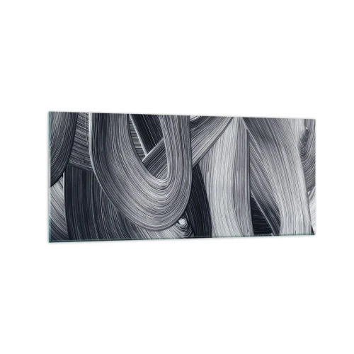 Impression sur verre - Image sur verre - Abstraction en noir et blanc avec des coups de pinceau dynamiques. - 120x50cm - La fluidité de la réalité - Décoration murale moderne pour le salon et la chambre ARTTOR