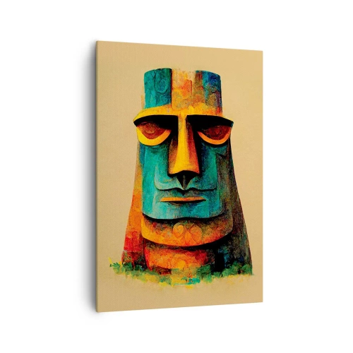 Impression sur toile - Image sur toile - Statue colorée de l'île de Pâques - 70x100cm - Statuesque et sympathique - Décoration murale moderne pour le salon et la chambre ARTTOR