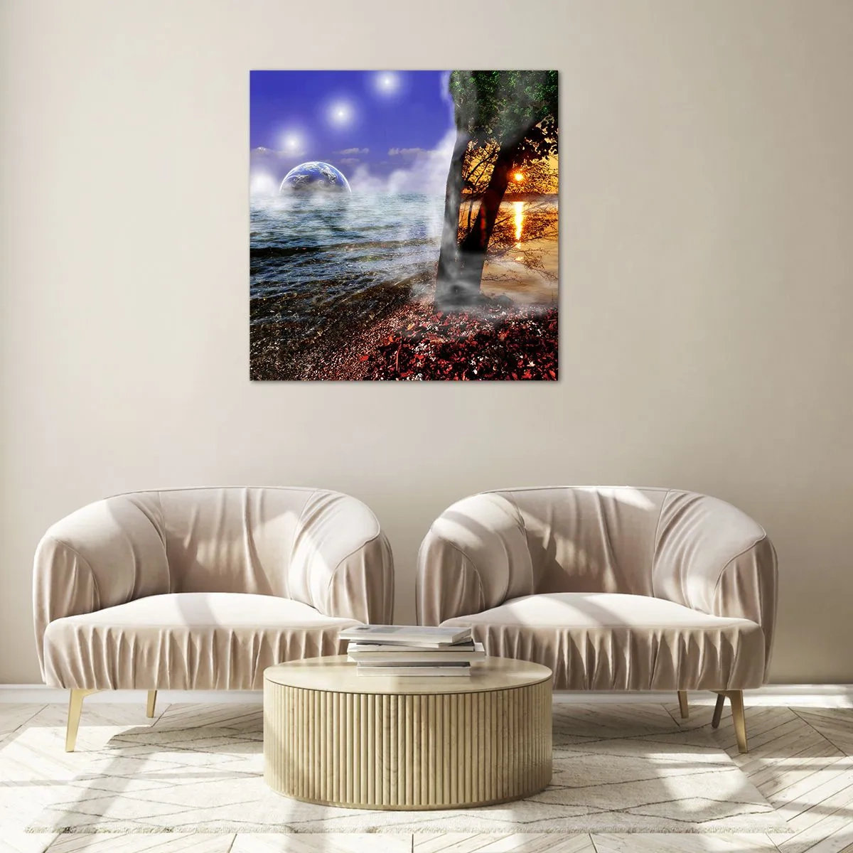 Impression sur verre - Image sur verre - Paysage surréaliste - unité de la nature - 60x60 cm