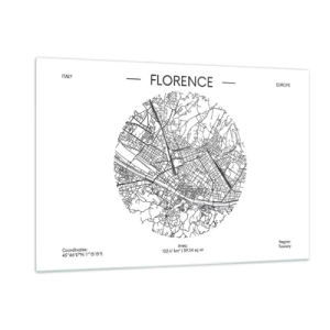 Impression sur verre - Image sur verre - Florence sous la forme d'une carte stylisée avec un réseau de rues - 120x80cm - Anatomie de Florence - Décoration murale moderne pour le salon et la chambre ARTTOR