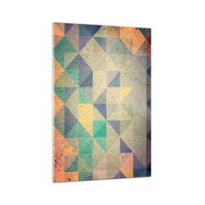 Impression sur verre - Image sur verre - Une composition colorée de triangles géométriques dans des tons pastel. - 70x100cm - République des triangles - Décoration murale moderne pour le salon et la chambre ARTTOR