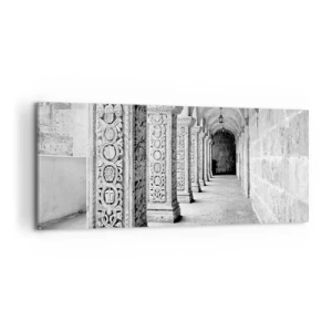 Impression sur toile - Image sur toile - Colonnes historiques dans une prise de vue monochrome - 120x50cm - Où cela mène-t-il…? - Décoration murale moderne pour le salon et la chambre ARTTOR