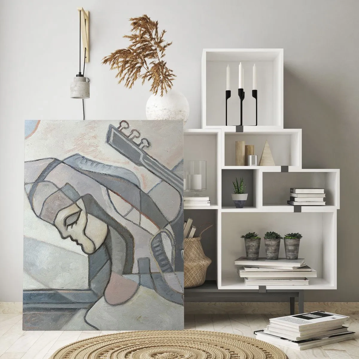 Impression sur verre - Image sur verre - Une figure abstraite avec une guitare aux couleurs pastel. - 80x120cm - Au pouvoir de la musique - Décoration murale moderne pour le salon et la chambre ARTTOR