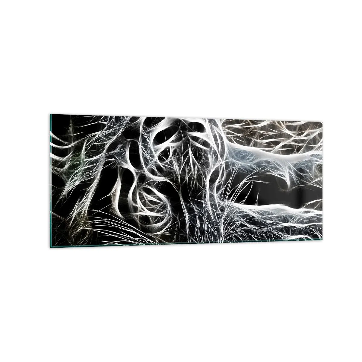 Impression sur verre - Image sur verre - Un motif abstrait représentant la silhouette d'un chat sur fond noir. - 120x50cm - Une étude de la légèreté du chat - Décoration murale moderne pour le salon et la chambre ARTTOR