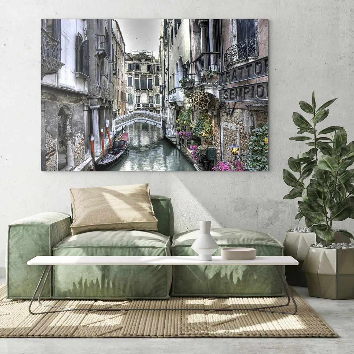 Impression sur verre - Image sur verre - Vue romantique d'un canal vénitien avec une gondole - 70x50cm - Pendant des siècles dans une réflexion silencieuse - Décoration murale moderne pour le salon et la chambre ARTTOR