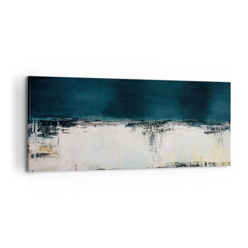 Impression sur toile - Image sur toile - Composition horizontale abstraite dans les tons bleu marine et blanc - 120x50cm - Composition horizontale - Décoration murale moderne pour le salon et la chambre ARTTOR