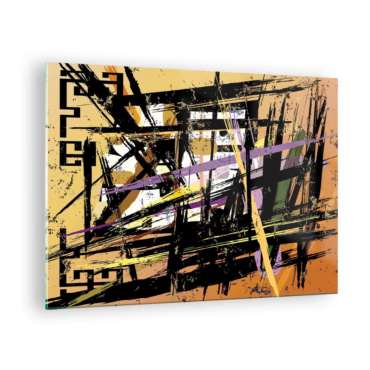 Impression sur verre - Image sur verre - Composition géométrique abstraite aux lignes nettes - 70x50cm - Une coupe nette - Décoration murale moderne pour le salon et la chambre ARTTOR