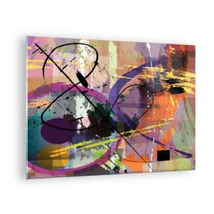 Impression sur verre - Image sur verre - Formes et lignes abstraites colorées dans une composition dynamique - 70x50cm - Vous pouvez aller tout droit ou autour - Décoration murale moderne pour le salon et la chambre ARTTOR