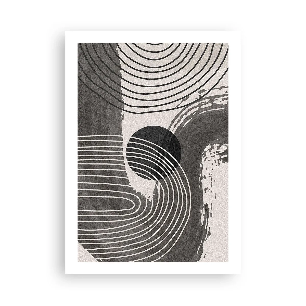 Affiche - Poster - Abstraction géométrique dans les tons de gris et de noir - 50x70cm - L'ovale gagne - Décoration murale moderne pour le salon et la chambre ARTTOR