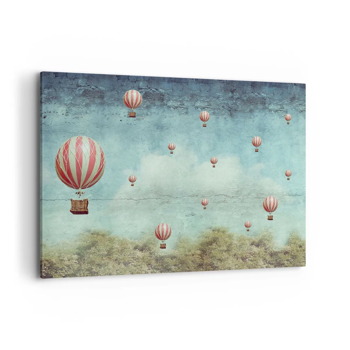 Impression sur toile - Image sur toile - Ballons rétro sur fond de ciel bleu et de verdure - 100x70cm - Libre de l'agitation de la vie - Décoration murale moderne pour le salon et la chambre ARTTOR