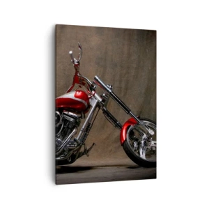 Impression sur toile - Image sur toile - Moto customisée rouge sur fond de tissu marron - 50x70cm - Beauté rouge-argent - Décoration murale moderne pour le salon et la chambre ARTTOR