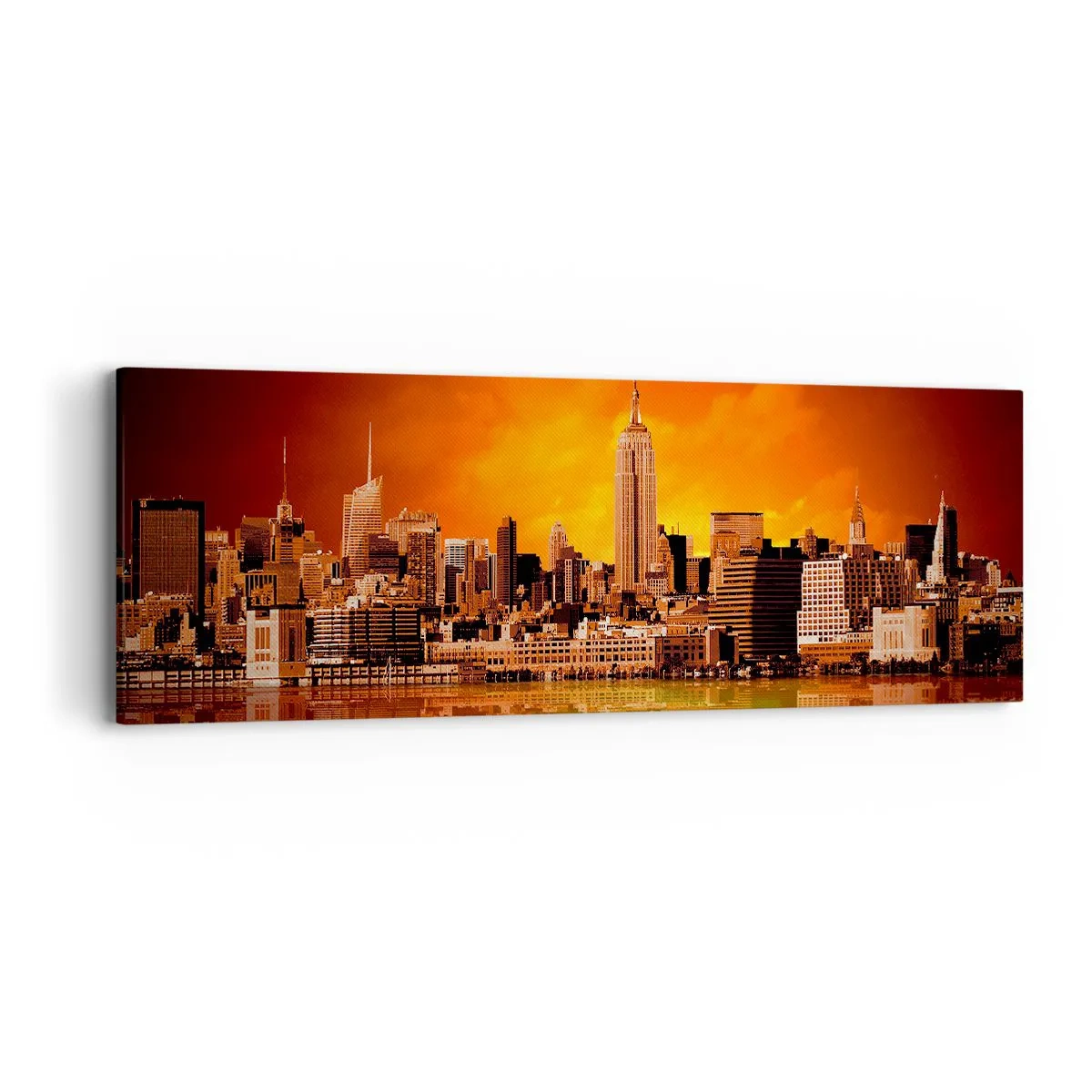Impression sur toile - Image sur toile - Panorama de grande ville en jaune et bronze - 90x30 cm