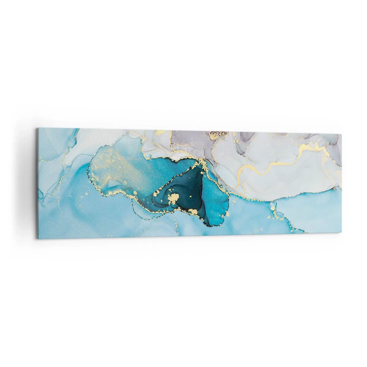 Impression sur toile - Image sur toile - Abstraction dans les tons de bleu et d'or avec des lignes subtiles - 160x50cm - Etude de la rencontre gris et turquoise - Décoration murale moderne pour le salon et la chambre ARTTOR