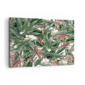 Impression sur toile - Image sur toile - Un motif de feuille décoratif dans des tons de vert et de bordeaux sur un fond clair - 120x80cm - Arbuste émeraude-lilas - Décoration murale moderne pour le salon et la chambre ARTTOR