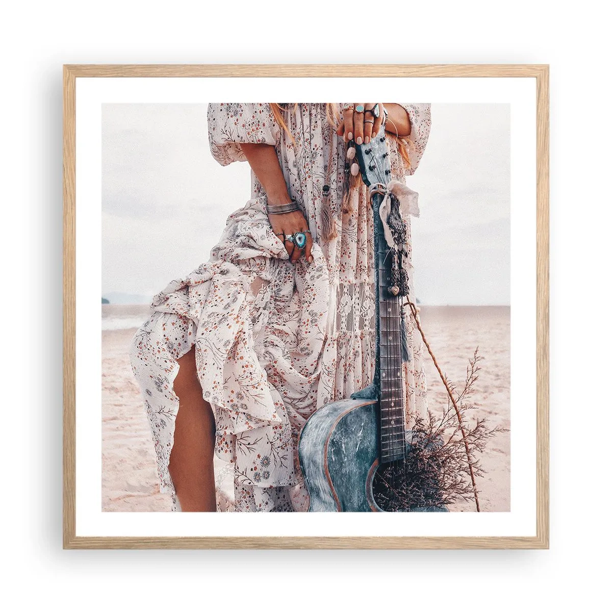 Affiche dans un chêne clair - Poster - Enfant de fleur en route - 60x60 cm