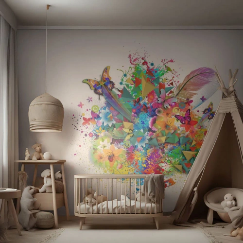 Papier Peint Autocollant Deluxe Sticker - Un bouquet de joie - Papillon, Fleur, Graphique - 150x105 cm