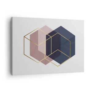 Impression sur toile - Image sur toile - Formes géométriques en lignes dorées sur fond pastel - 70x50cm - Le pouvoir de la simplicité - Décoration murale moderne pour le salon et la chambre ARTTOR