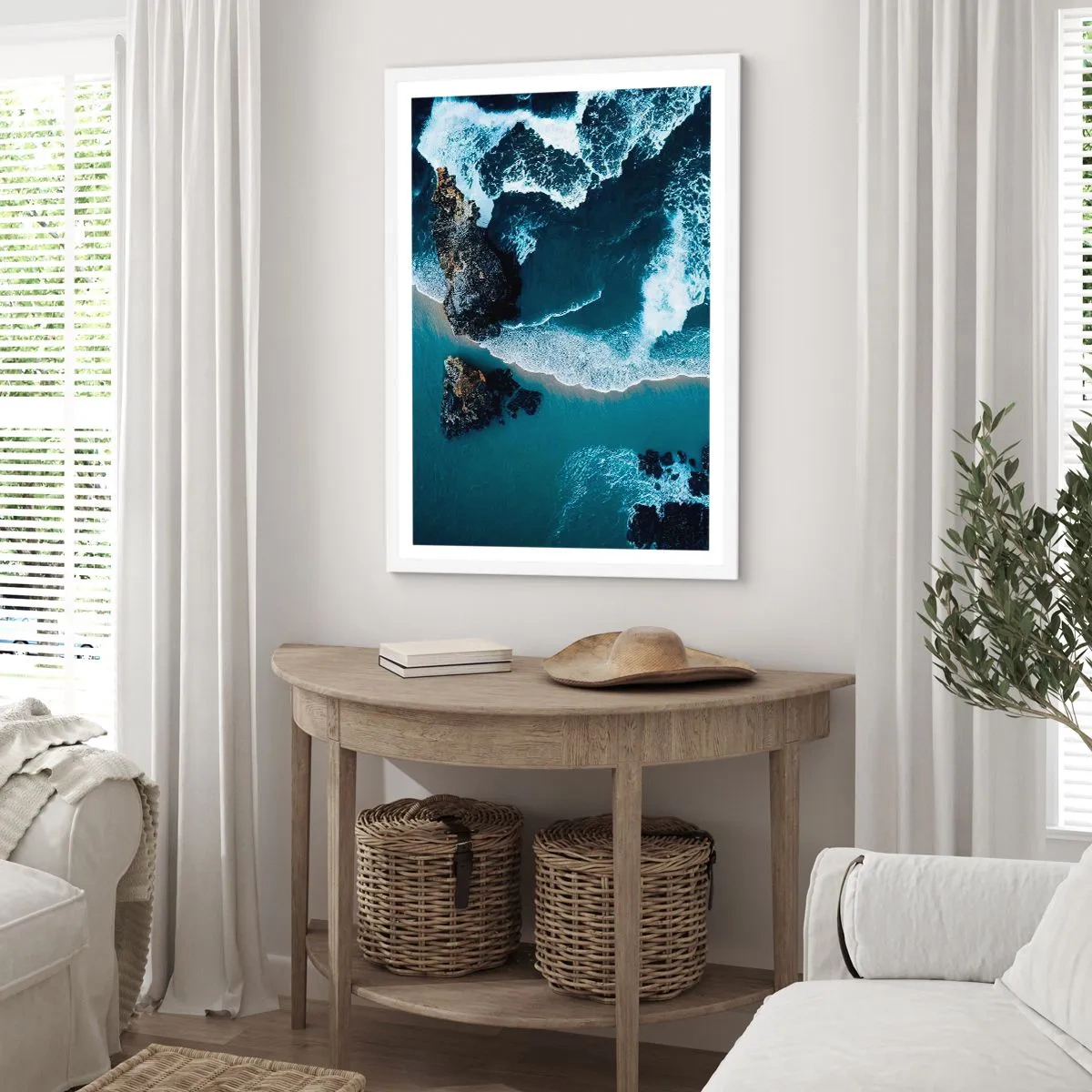 Affiche dans un cadre blanc - Poster - Enveloppé par les vagues - 70x100 cm