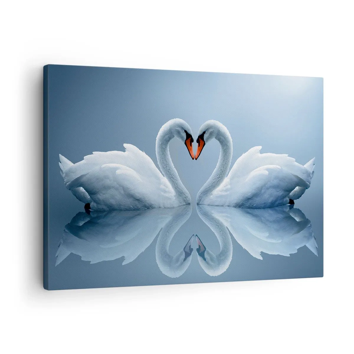 Impression sur toile - Image sur toile - Deux cygnes formant un cœur sur une surface d'eau calme - 70x50cm - Le temps de l'amour - Décoration murale moderne pour le salon et la chambre ARTTOR