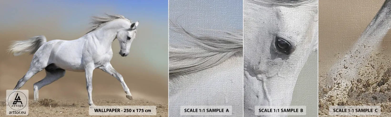 Échantillon de Papier Peint Premium Canvas - Le plus beau conte de fées arabe - Cheval, Animaux, Galop - 100x30 cm