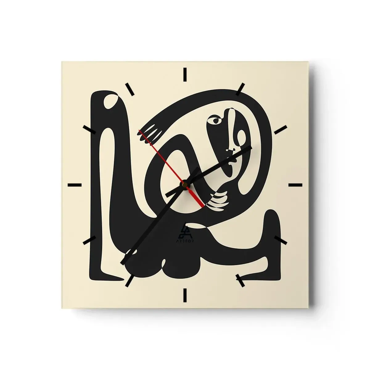 Horloge murale - Pendule murale - Une figure abstraite en noir sur fond beige - 30x30cm - Presque du Picasso - Décoration murale moderne pour le salon et la chambre ARTTOR