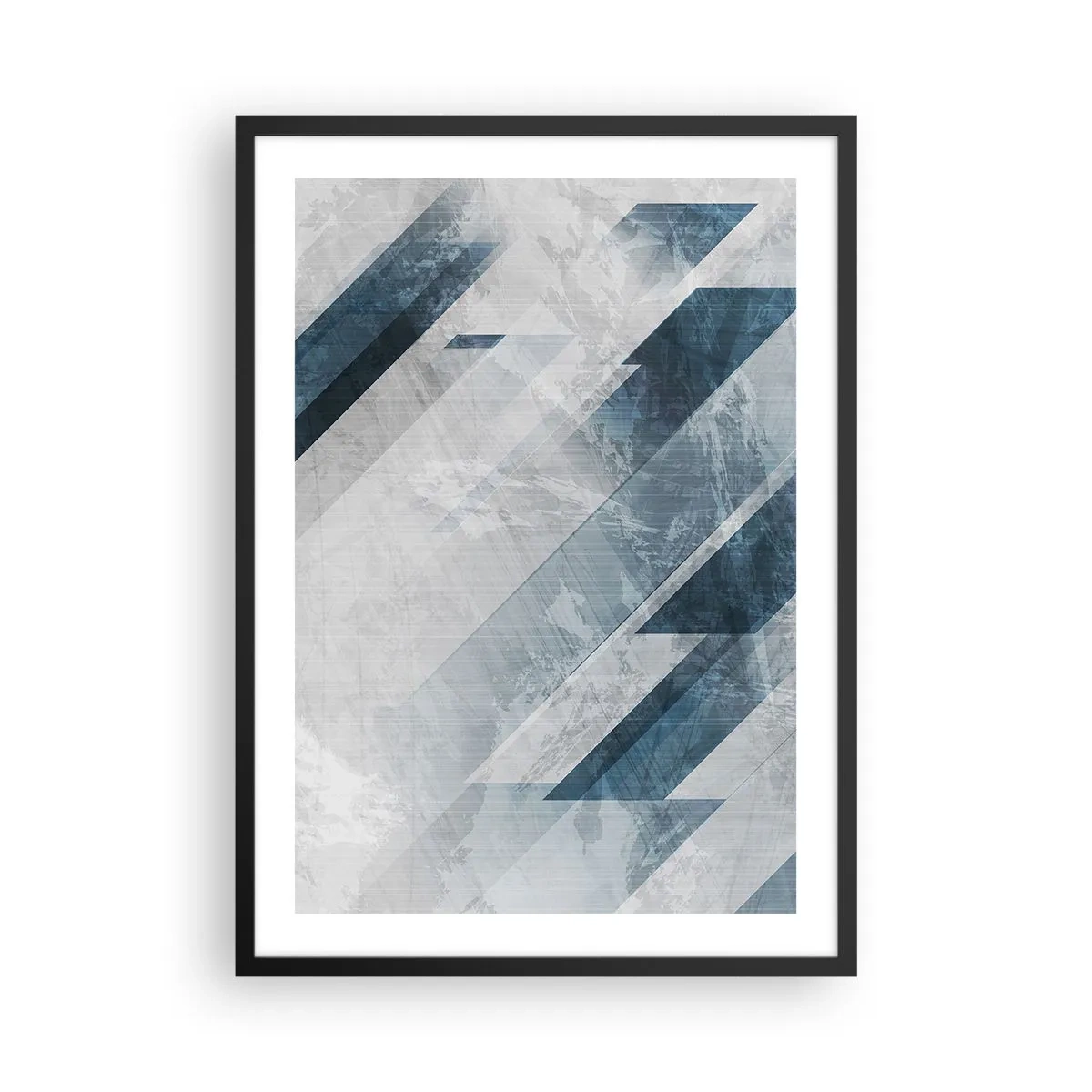 Affiche dans un cadre noir - Poster - Géométrie dans les tons de bleu et de gris - 50x70cm - Composition spatiale - mouvement gris - Décoration murale moderne pour le salon et la chambre ARTTOR