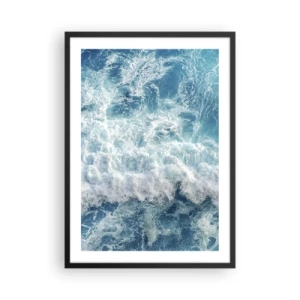Affiche dans un cadre noir - Poster - Vagues de mer dynamiques dans des tons de bleu - 50x70cm - Joyeusement et en sautant - Décoration murale moderne pour le salon et la chambre ARTTOR
