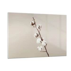 Impression sur verre - Image sur verre - Un brin de coton sur un fond clair et minimaliste - 120x80cm - A la source de la douceur - Décoration murale moderne pour le salon et la chambre ARTTOR